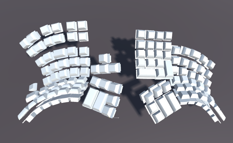 Work-in-progress 3D-layout of my ergonomic keyboard